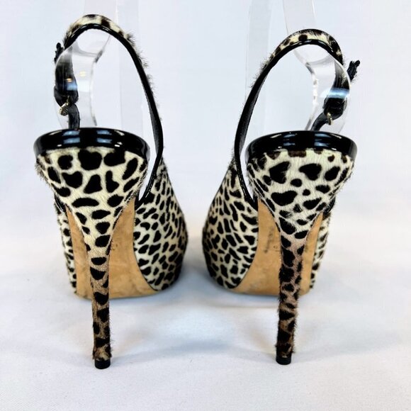 GUCCI Sofia Platform Calf Hair Leopard Print Open Toe Slingback Pumps $850 - Picture 5 of 13